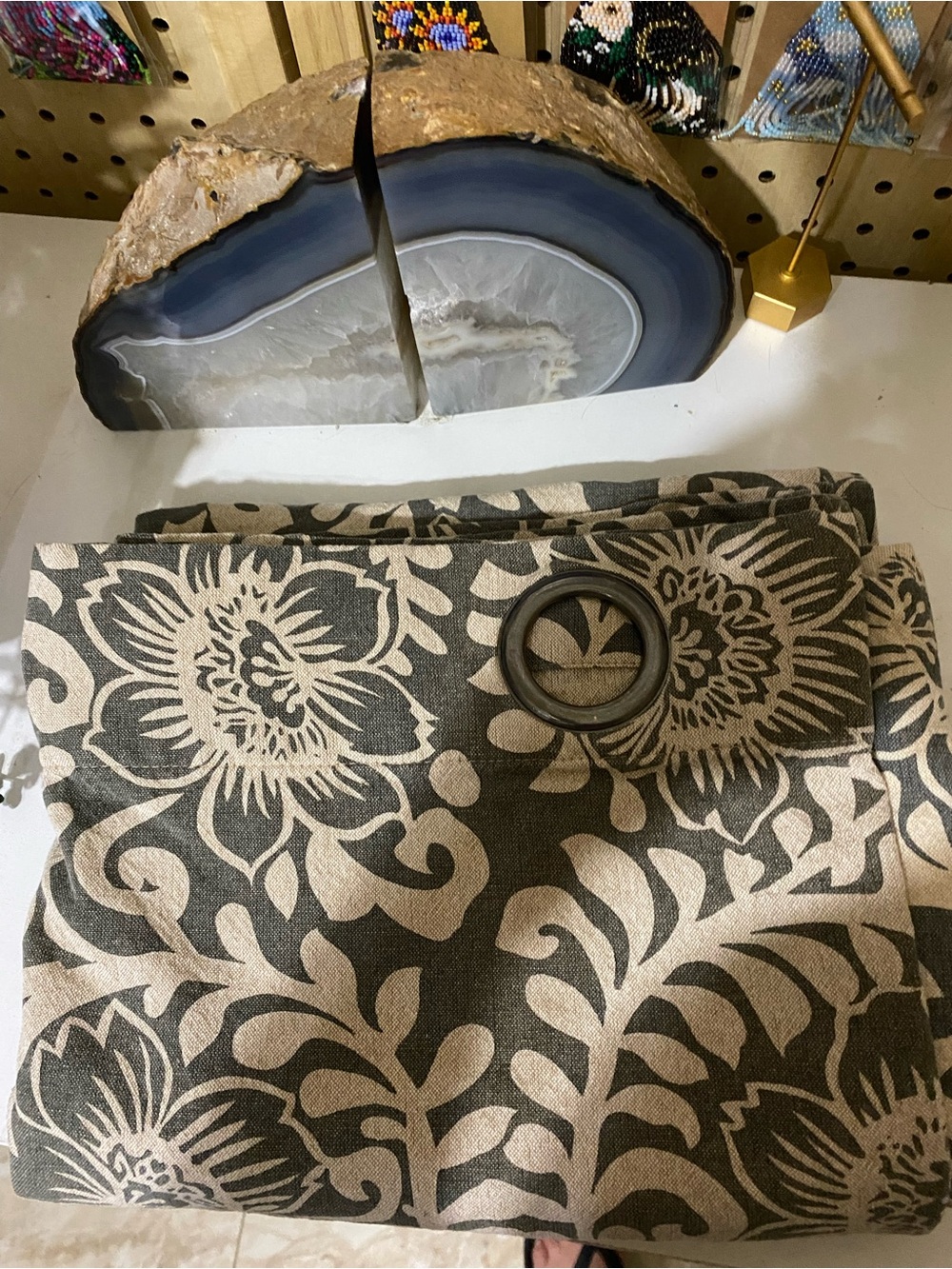 2 Floral Grommet Curtain Panel in Taupe & Cream long